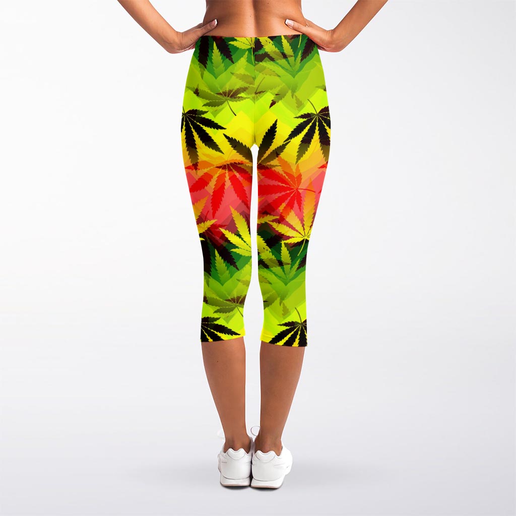 Hemp Leaf Reggae Pattern Print Women's Capri Leggings