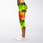 Hemp Leaf Reggae Pattern Print Women's Capri Leggings