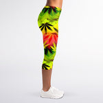 Hemp Leaf Reggae Pattern Print Women's Capri Leggings