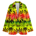 Hemp Leaf Reggae Pattern Print Women's Cotton Blazer