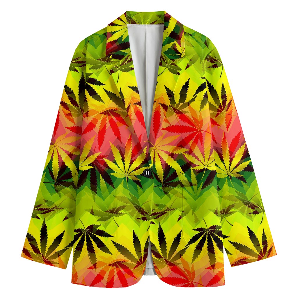 Hemp Leaf Reggae Pattern Print Women's Cotton Blazer