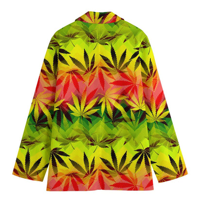 Hemp Leaf Reggae Pattern Print Women's Cotton Blazer