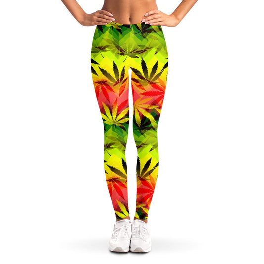 Hemp Leaf Reggae Pattern Print Women's Leggings