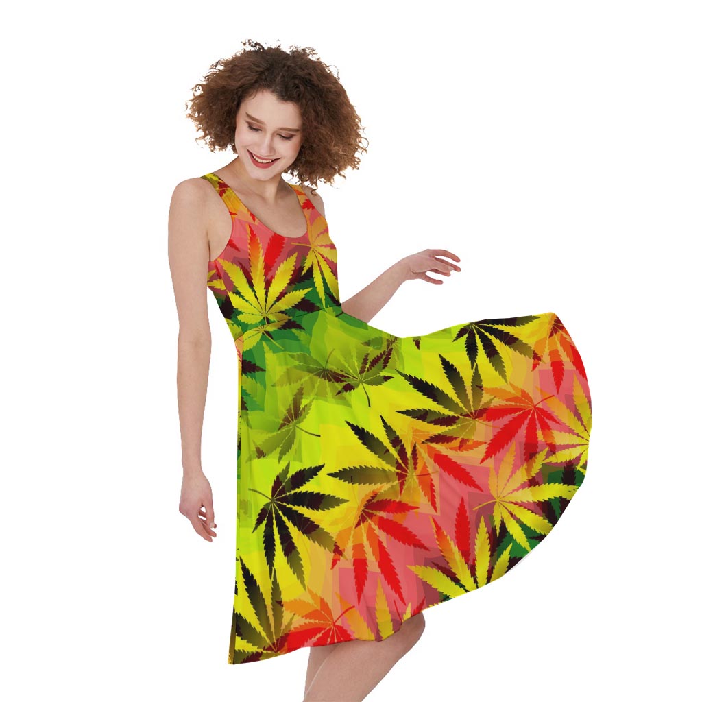 Hemp Leaf Reggae Pattern Print Women's Sleeveless Dress