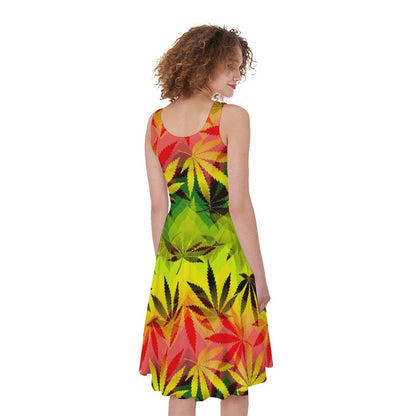 Hemp Leaf Reggae Pattern Print Women's Sleeveless Dress