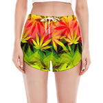 Hemp Leaf Reggae Pattern Print Women's Split Running Shorts
