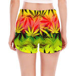 Hemp Leaf Reggae Pattern Print Women's Split Running Shorts