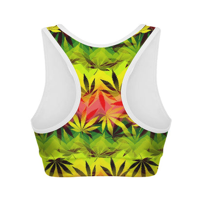 Hemp Leaf Reggae Pattern Print Women's Sports Bra