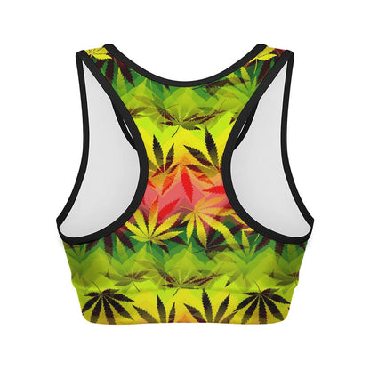 Hemp Leaf Reggae Pattern Print Women's Sports Bra