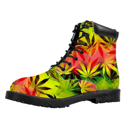 Hemp Leaf Reggae Pattern Print Work Boots