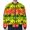 Hemp Leaf Reggae Pattern Print Zip Sleeve Bomber Jacket