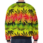 Hemp Leaf Reggae Pattern Print Zip Sleeve Bomber Jacket