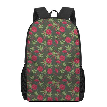 Hemp Leaves And Flowers Pattern Print 17 Inch Backpack