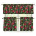 Hemp Leaves And Flowers Pattern Print 3 Piece Kitchen Curtains