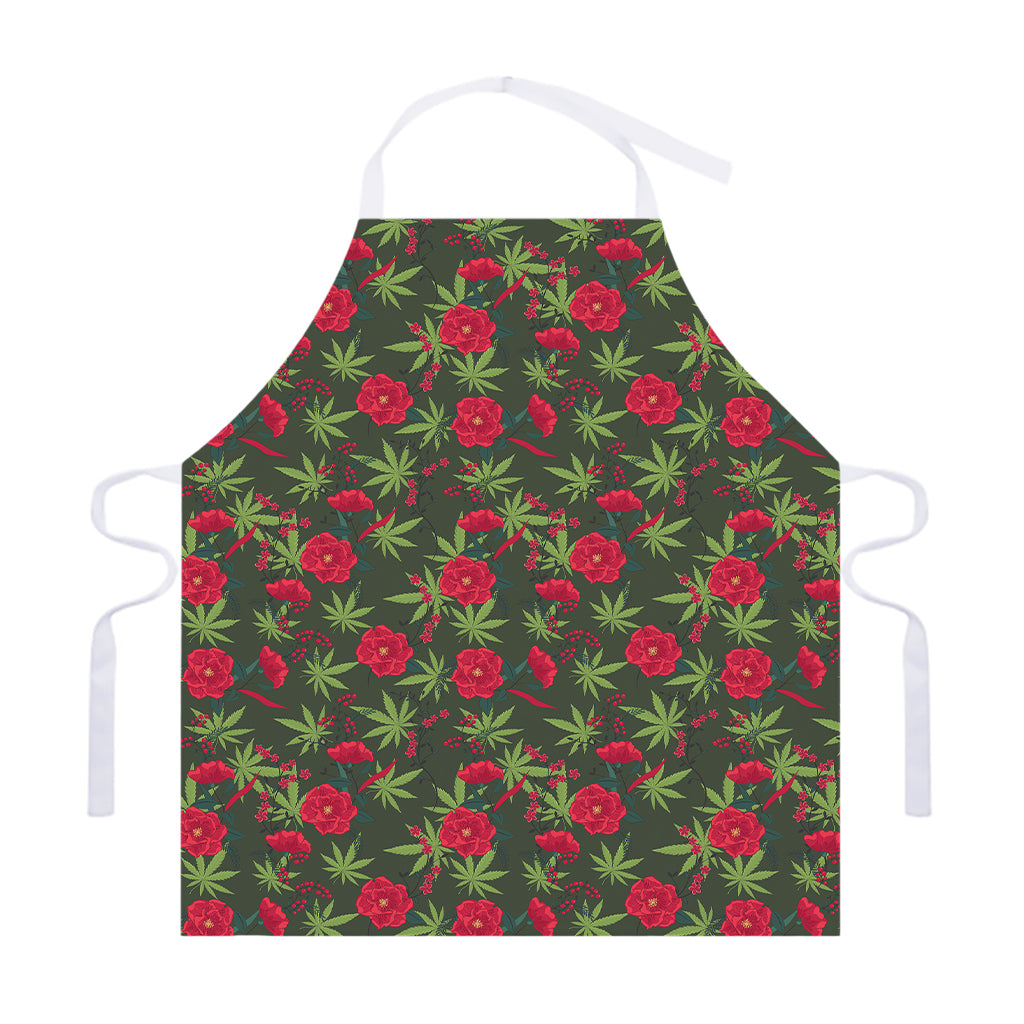Hemp Leaves And Flowers Pattern Print Adjustable Apron