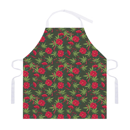 Hemp Leaves And Flowers Pattern Print Adjustable Apron
