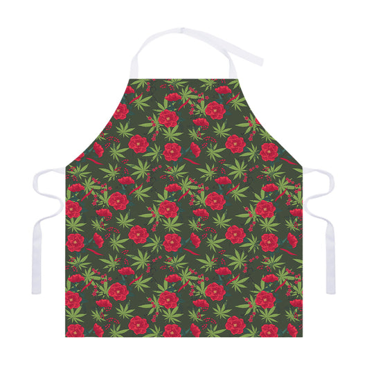 Hemp Leaves And Flowers Pattern Print Adjustable Apron