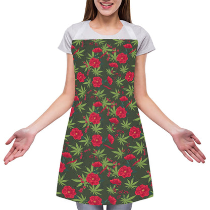Hemp Leaves And Flowers Pattern Print Adjustable Apron