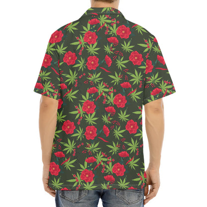 Hemp Leaves And Flowers Pattern Print Aloha Shirt