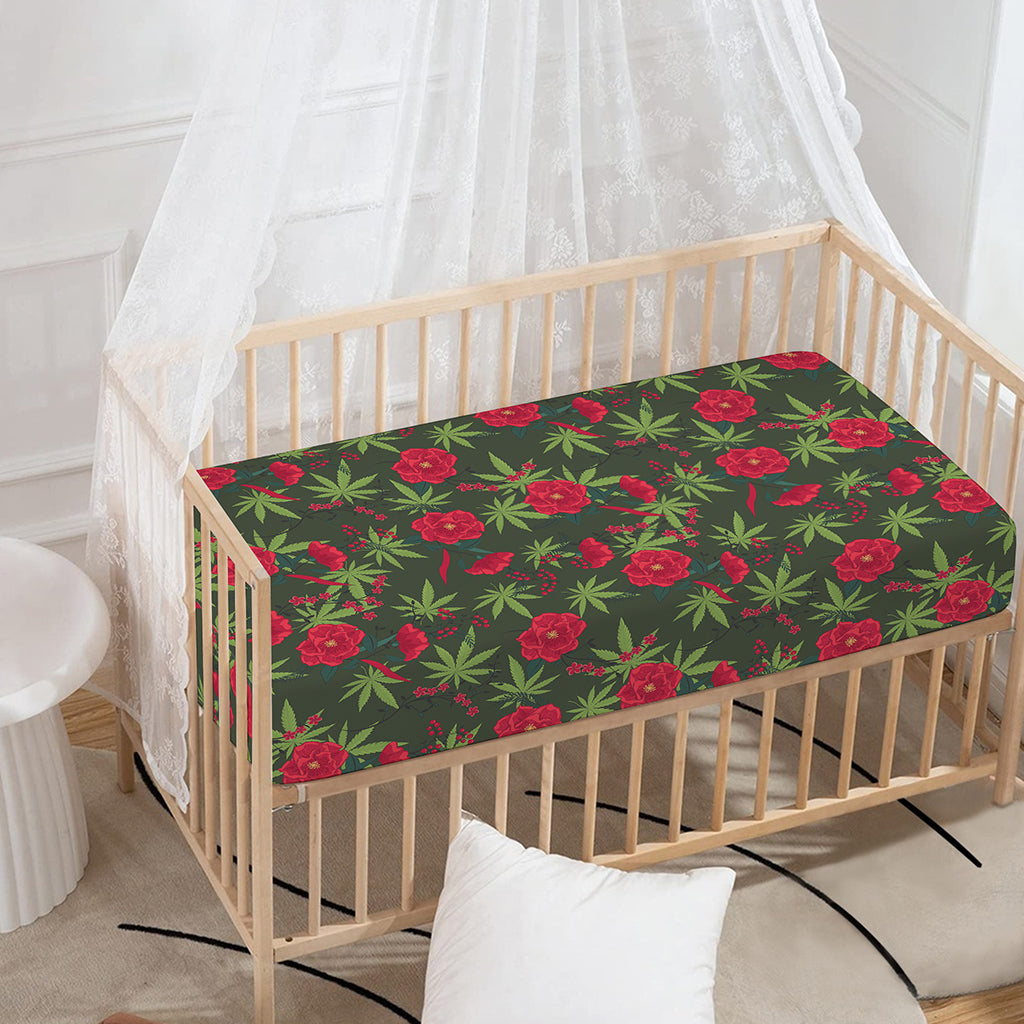 Hemp Leaves And Flowers Pattern Print Baby Crib Sheet