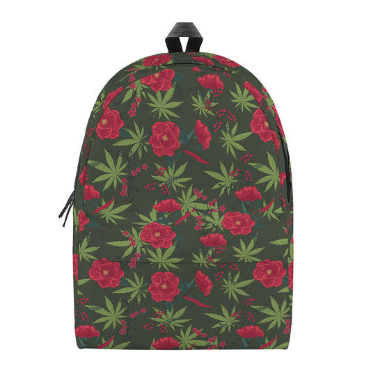 Hemp Leaves And Flowers Pattern Print Backpack