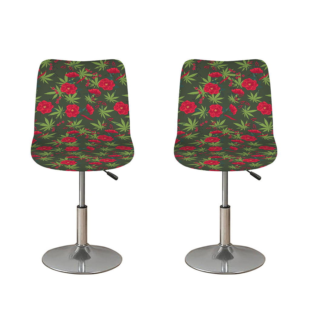 Hemp Leaves And Flowers Pattern Print Bar Stool Covers