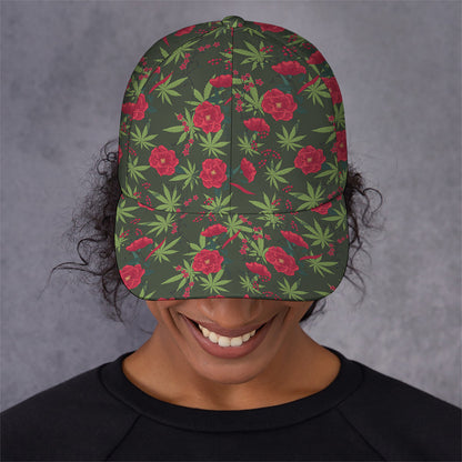 Hemp Leaves And Flowers Pattern Print Baseball Cap