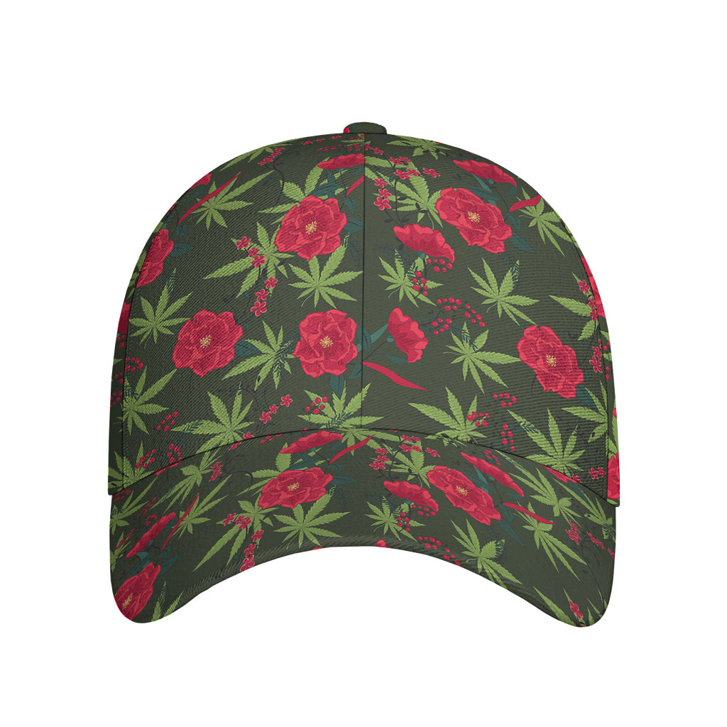 Hemp Leaves And Flowers Pattern Print Baseball Cap