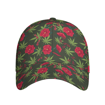 Hemp Leaves And Flowers Pattern Print Baseball Cap