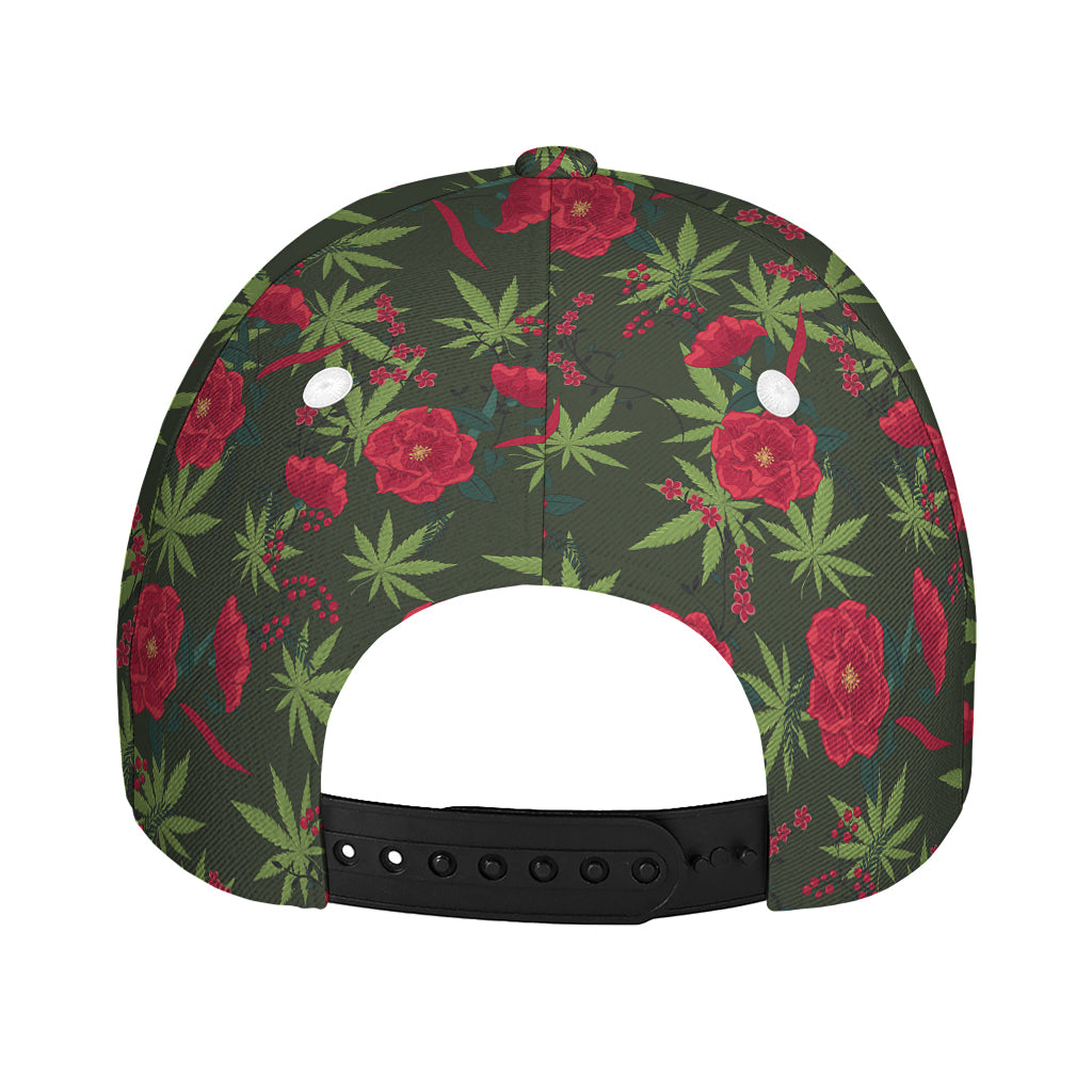 Hemp Leaves And Flowers Pattern Print Baseball Cap