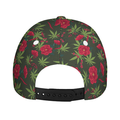 Hemp Leaves And Flowers Pattern Print Baseball Cap