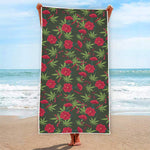 Hemp Leaves And Flowers Pattern Print Beach Towel