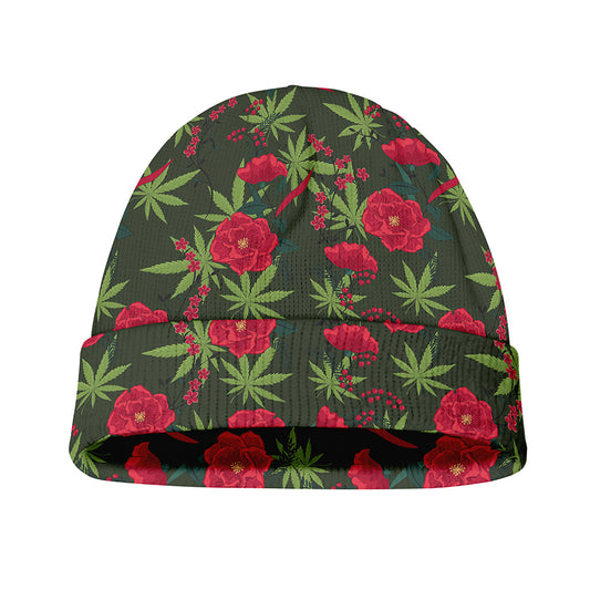 Hemp Leaves And Flowers Pattern Print Beanie