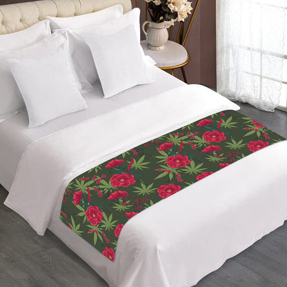 Hemp Leaves And Flowers Pattern Print Bed Runner