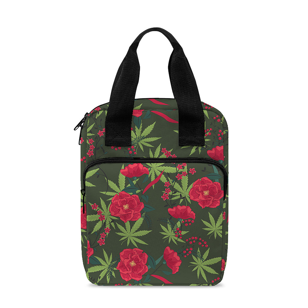 Hemp Leaves And Flowers Pattern Print Bible Tote Bag