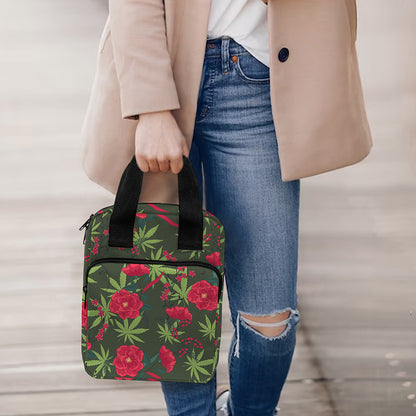 Hemp Leaves And Flowers Pattern Print Bible Tote Bag
