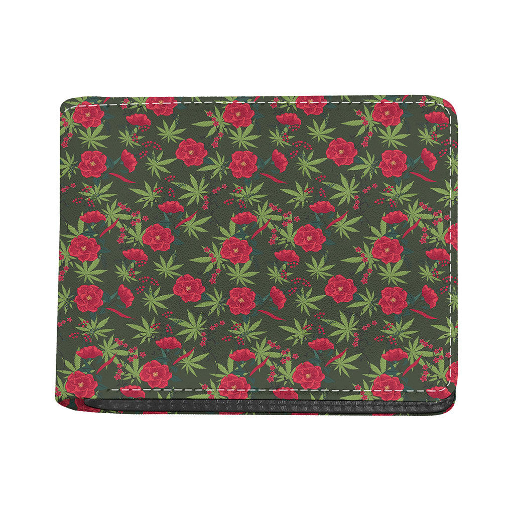 Hemp Leaves And Flowers Pattern Print Bifold Wallet
