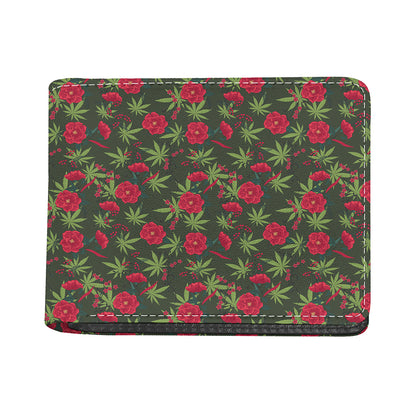 Hemp Leaves And Flowers Pattern Print Bifold Wallet