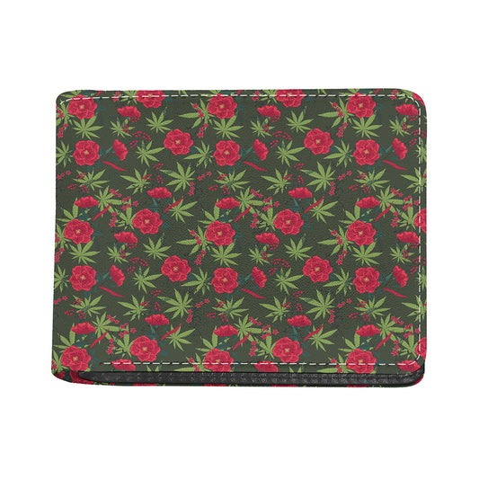 Hemp Leaves And Flowers Pattern Print Bifold Wallet