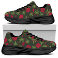 Hemp Leaves And Flowers Pattern Print Black Chunky Shoes