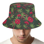 Hemp Leaves And Flowers Pattern Print Bucket Hat