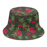 Hemp Leaves And Flowers Pattern Print Bucket Hat