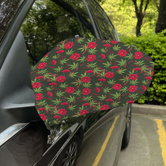 Hemp Leaves And Flowers Pattern Print Car Side Mirror Covers