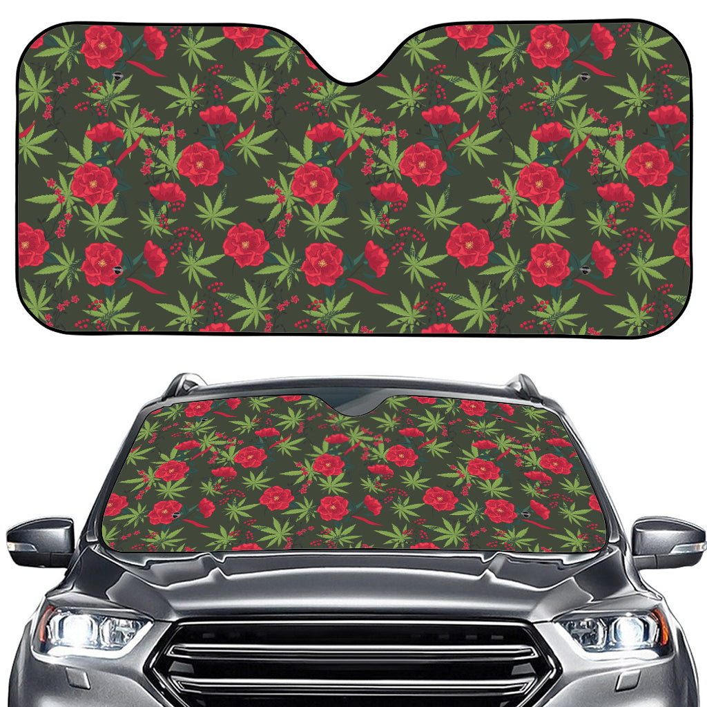 Hemp Leaves And Flowers Pattern Print Car Windshield Sun Shade