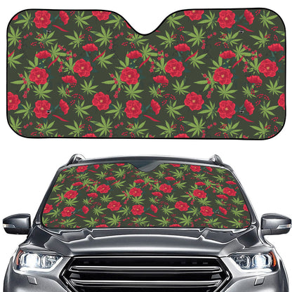 Hemp Leaves And Flowers Pattern Print Car Windshield Sun Shade