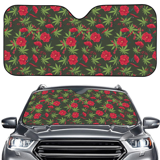 Hemp Leaves And Flowers Pattern Print Car Windshield Sun Shade