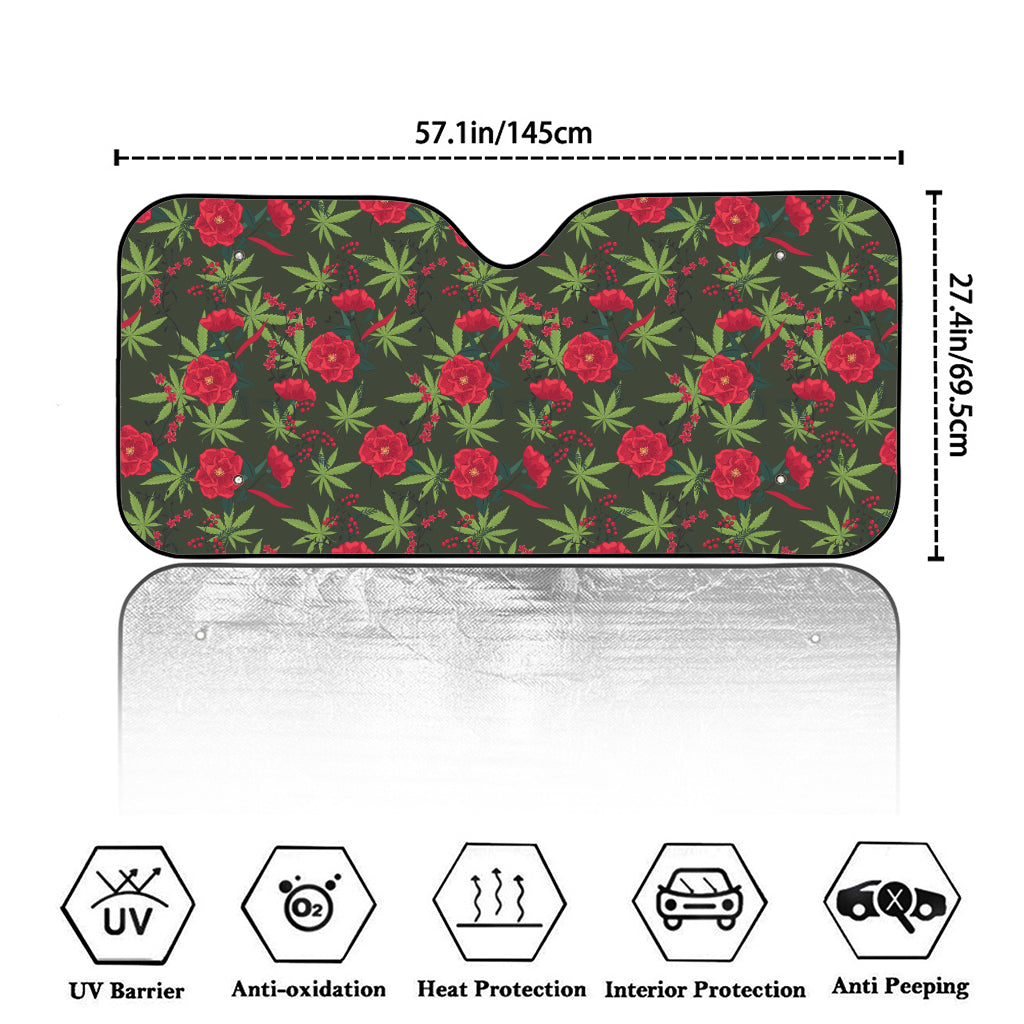 Hemp Leaves And Flowers Pattern Print Car Windshield Sun Shade