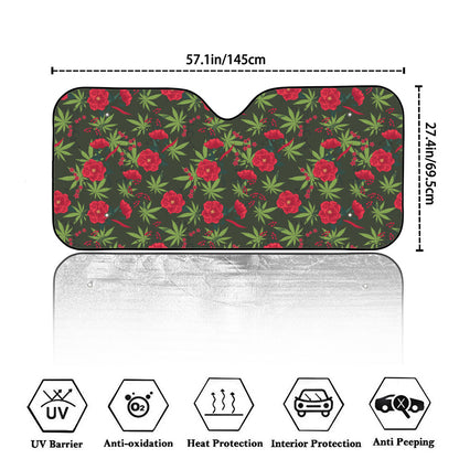 Hemp Leaves And Flowers Pattern Print Car Windshield Sun Shade