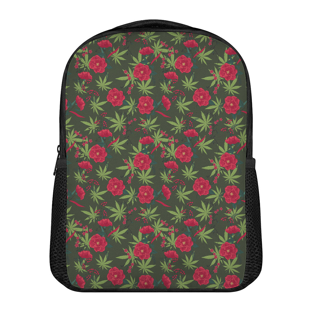 Hemp Leaves And Flowers Pattern Print Casual Backpack