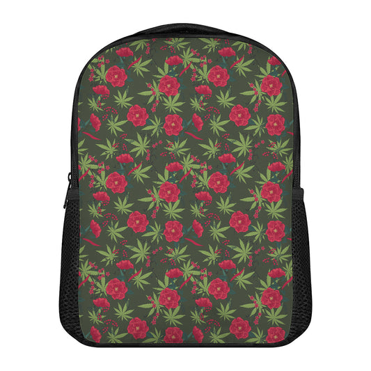 Hemp Leaves And Flowers Pattern Print Casual Backpack